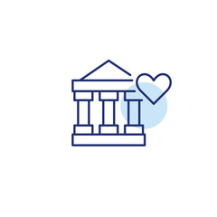 Bank and heart. Customer care, business and finances. Account management and savings. Pixel perfect, editable stroke vector icon