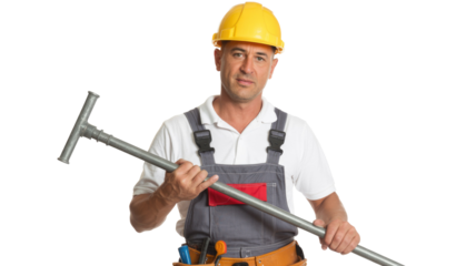 construction worker with hammer isolated on whitebackground