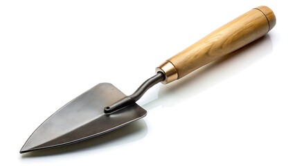 Gardening trowel with wooden handle isolated on white background