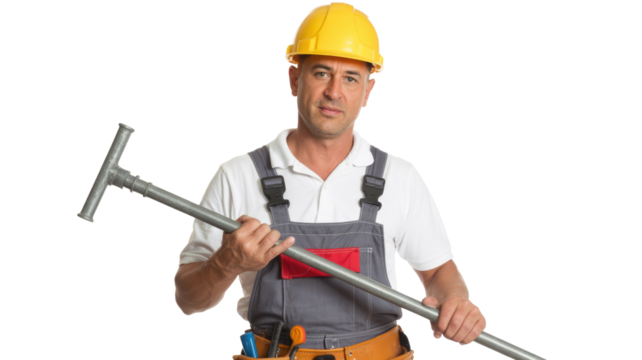 construction worker with hammer isolated on whitebackground