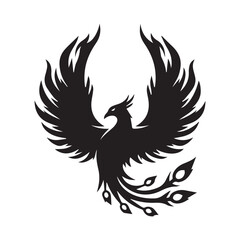 Obraz premium Phoenix Rising with Flame Wings Black White Vector Logo