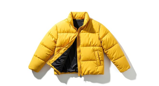 Yellow puffer jacket with open zipper