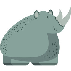 Illustration of a Gray Rhinoceros with a Large Horn on a Transparent Background