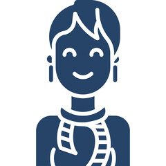 Illustration of a Happy Woman with Blue Hair and Scarf in a Silhouette Style on a Transparent Background