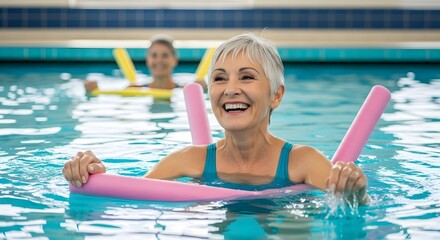Active Senior Enjoying Water Aerobics in Pool Fun, Fitness, and Healthy Lifestyle