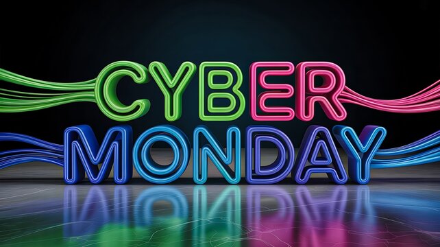 Colorful neon cyber monday text for digital sale and online shopping promotion background  
