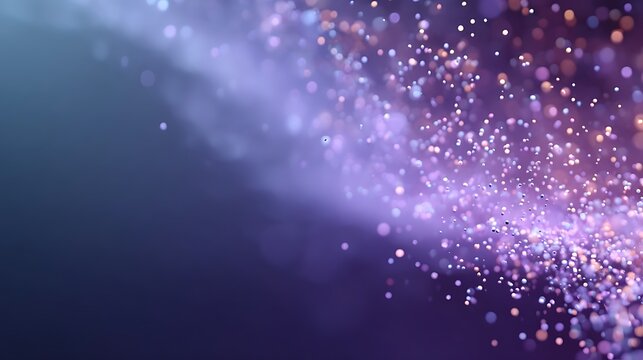 Purple-teal floating digital data nodes with glowing particles and blank space for data-driven message and title, ideal for tech presentations