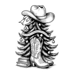  

Cowboy Christmas Tree Black and White Illustration

 

 
