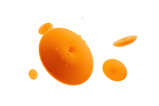 Orange discs float against a black background, abstract and simple