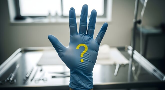 Medical Uncertainty Glove Hand with Question Mark Symbolizes Healthcare Dilemma
