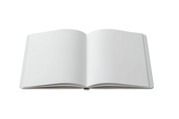 Open book, blank pages, ready for words. Clean background
