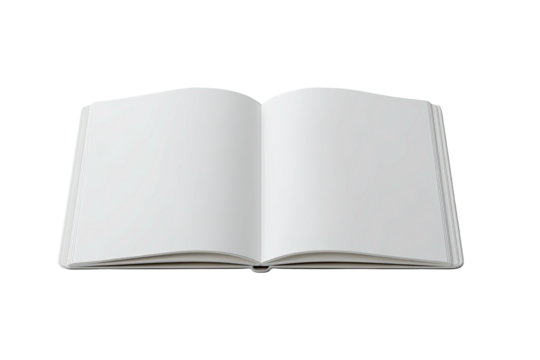 Open book, blank pages, ready for words. Clean background