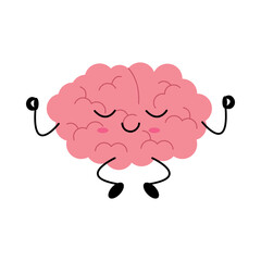 Cute meditating brain character in peaceful cartoon style
