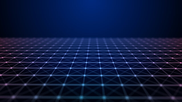 Abstract technological background of digital technologies. Computer code. 3D grid.