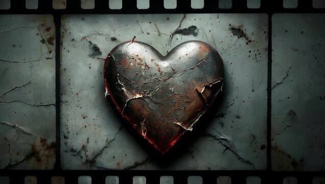 Grungy Heart Damaged Film Strip Monochrome