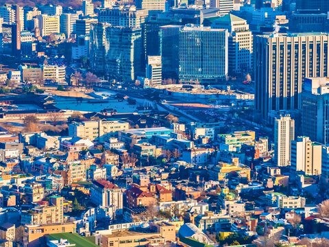 Vibrant cityscape illuminated by nighttime lights