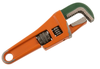 Isolated orange pipe wrench for plumbing work or repair on house, tool for industry tradesman
