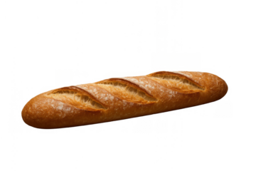 Baguette on transparent background showing crusty french bread loaf for baking, food, and carbohydrate concepts