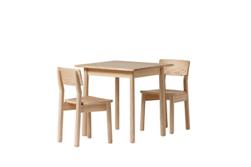 Wooden kids' table and two chairs against a solid dark backdrop