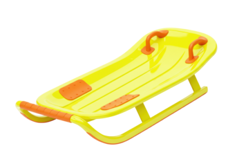 Isolated yellow sled for kids, winter fun on snow, downhill activity, playground, sledding