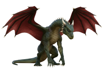 Isolated Fantasy Dragon with Leathery Wings Ready to Attack in a Dynamic Pose Studio Shot