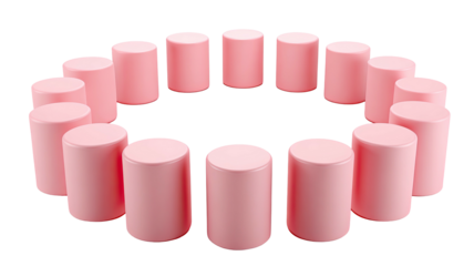 Pink cylinders arranged in a circle with a black background