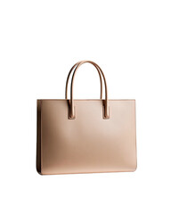 Minimalist beige tote bag with handles, centered on a black background