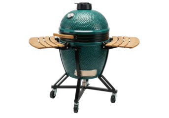 Isolated modern ceramic green barbecue grill, outdoor cooking appliance for summer party
