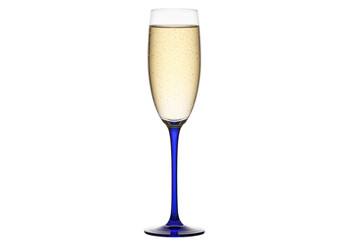 Isolated glass of sparkling wine with blue stem for celebration toasts and special events