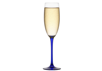 Isolated glass of sparkling wine with blue stem for celebration toasts and special events