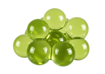 Isolated small translucent green gel beads, water balls, water beads, or gel spheres