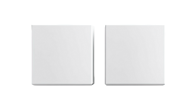 Pair white square boxes, slightly elevated on black background