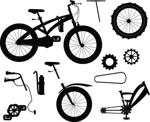 Bicycle Parts and Components Silhouette Collection