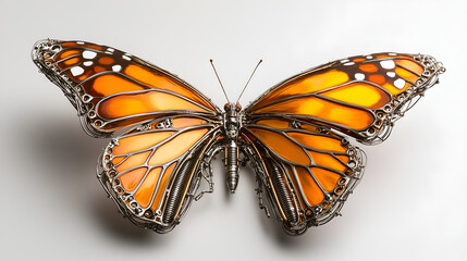 Fototapeta premium Collection of highly detailed mechanical insects built from gears and metallic parts. Futuristic steampunk-style compositions blending nature and technology into intricate robotic creatures.