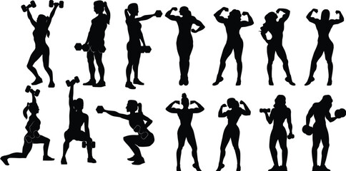 Strong Women Fitness Exercise Silhouettes Collection