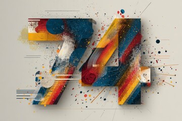 Vibrant Artistic Number 74 with Colorful Patterns and Textures