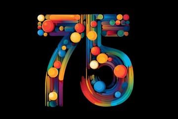 Colorful Abstract Design Featuring Number Seventy-Five on Black Background