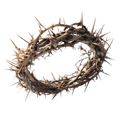 Intricate crown of thorns with sharp spikes, representing faith and suffering, isolated on a transparent background