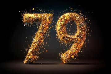 Sparkling Golden Number 79 with Glittering Effects on Dark Background
