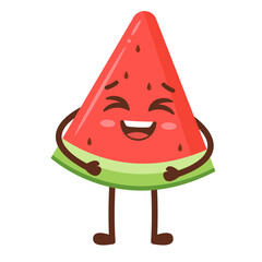Happy Watermelon Slice Cartoon Character Flat Illustration