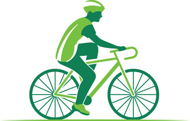 Green Cyclist on a Bicycle - Flat Design Icon
