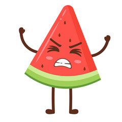 Angry Watermelon Slice Cartoon Character with Fists Up Flat Illustration