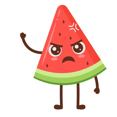 Angry Watermelon Cartoon Character Raising Hand Flat Illustration