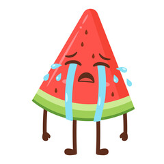 Crying Watermelon Slice Cartoon Character Flat Illustration