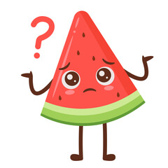 Confused Watermelon Slice Character Shrugging Flat Illustration
