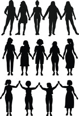 Diverse Women Silhouettes Holding Hands in Unity