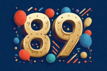 Celebratory Design with Number 89, Balloons, and Confetti Elements