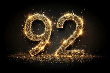 Sparkling Golden Number 92 on Dark Background for Celebration Themes