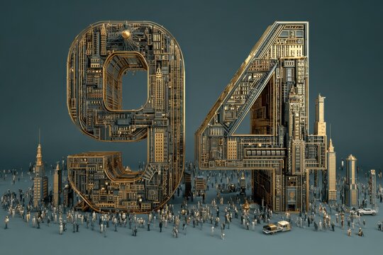 Urban Landscape Made of Architectural Structures Forming Number 94