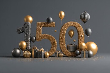 Celebration of Milestone with Decorative Elements for 150th Anniversary